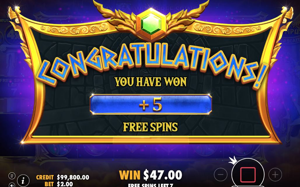 Free spins screen after four or more Scatter symbols land
