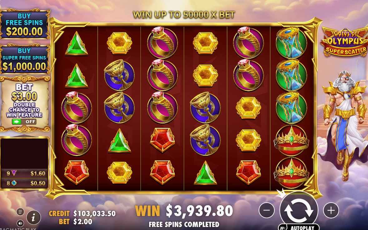 Win screen with tumbled symbols settling on the grid