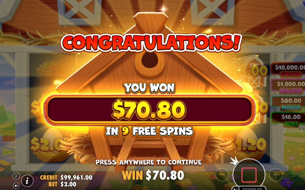 Free Spins screen showing the 6 starting spins