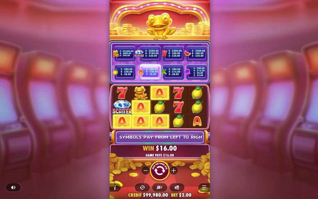 Money Collect win with blue frog overlay and gold amount